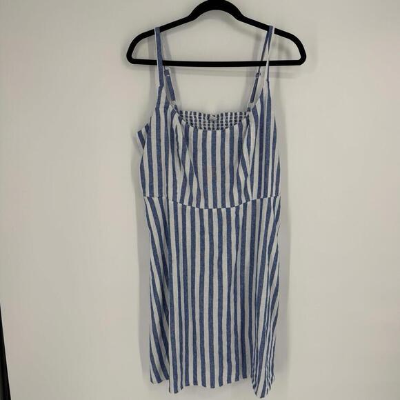Old Navy dress XL blue white striped linen mini beachy coastal summer nautical - Picture 2 of 7